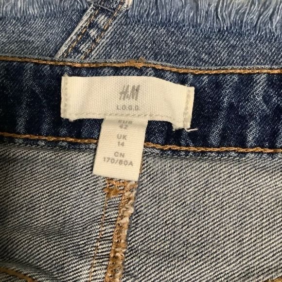 H&M L.O.G.G. DENIM SKIRT WITH BUTTON FLY AND FRINGED HEM SIZE L - Picture 6 of 8